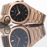 D1 Milano Ultra Thin Black Dial Gold Steel Strap Watch for Men - D1-UTBJ42