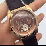 Emporio Armani Classic Chronograph Brown Dial Brown Leather Strap Watch for Men - AR0371