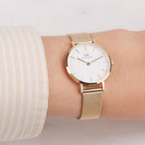 Daniel Wellington Classic Petite Evergold White Dial Gold Mesh Bracelet Watch For Women - DW00100350