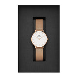 Daniel Wellington Classic Petite Melrose White Dial Rose Gold Mesh Bracelet Watch For Women - DW00100163