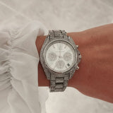 Michael Kors Mini Bradshaw Crystals Silver Dial Silver Steel Strap Watch For Women - MK6454
