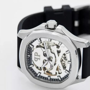 Philipp Plein High-Conic Automatic Silver Dial Black Silicone Strap Watch For Men- PWRAA0123