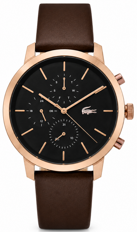 Lacoste Replay Chronograph Black Dial Brown Leather Strap Watch for Men - 2011257