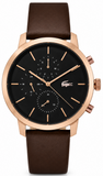 Lacoste Replay Chronograph Black Dial Brown Leather Strap Watch for Men - 2011257