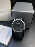 Emporio Armani Renato Chronograph Black Dial Black Leather Strap Watch for Men - AR8034