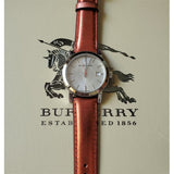 Burberry The City Silver Dial Orange Leather Strap Watch for Women - BU9121