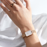 Daniel Wellington Quadro Melrose White Dial Gold Mesh Strap Watch For Women - DW00100431
