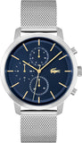 Lacoste Replay Chronograph Blue Dial Silver Mesh Strap Watch for Men - 2011256