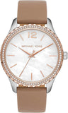 Michael Kors Layton Mother of Pearl White Dial Brown Leather Strap Watch For Women - MK2910