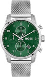 Hugo Boss Skymaster Green Dial Silver Mesh Bracelet Watch for Men - 1513938