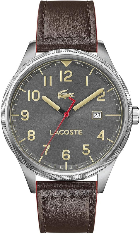 Lacoste Continental Gray Dial Brown Leather Strap Watch for Men - 2011020