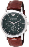 Emporio Armani Renato Chronograph Green Dial Brown Leather Strap Watch For Men - AR2493
