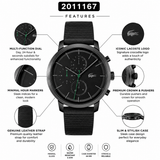 Lacoste Replay Chronograph Black Dial Black Leather Strap Watch for Men - 2011177