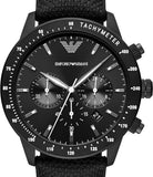 Emporio Armani Mario Chronograph Quartz Black Dial Black Nylon Strap Watch For Men - AR11453