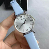 Emporio Armani Gianni T-Bar White Dial Blue Leather Strap Watch for Women - AR1928