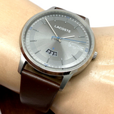 Lacoste Madrid Grey Dial Brown Leather Strap Watch for Men - 2011033