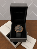 Emporio Armani Alpha Large Chronograph Black Dial Black Leather Strap Watch for Men - AR1792