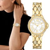 Michael Kors Camile Analog White Dial Gold Steel Strap Watch for Women - MK4801