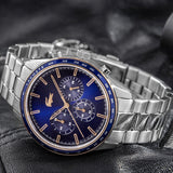 Lacoste Boston Chronograph Blue Dial Silver Steel Strap Watch for Men - 2011081