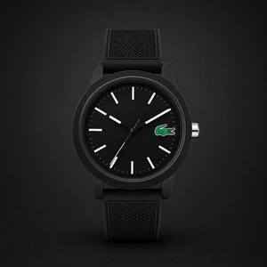 Lacoste 12.12 Black Dial Black Silicon Strap Watch for Men - 2010986