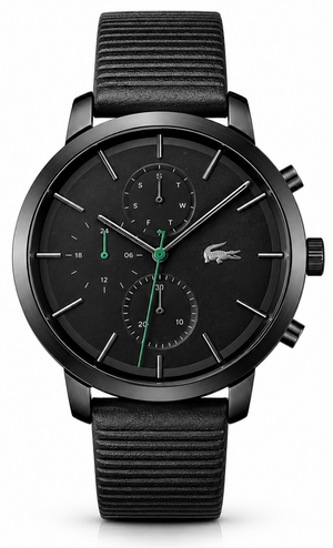 Lacoste Replay Chronograph Black Dial Black Leather Strap Watch for Men - 2011177