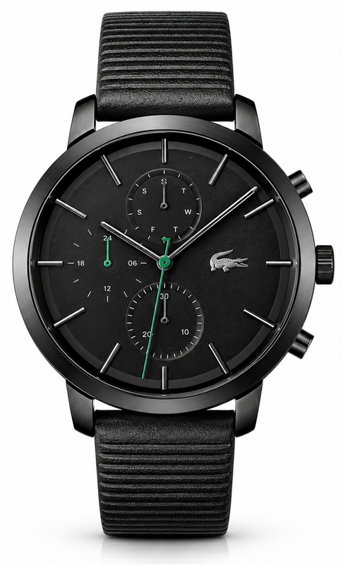 Lacoste Replay Chronograph Black Dial Black Leather Strap Watch for Men - 2011177