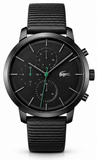 Lacoste Replay Chronograph Black Dial Black Leather Strap Watch for Men - 2011177