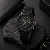Lacoste 12.12 Chronograph Black Dial Black Silicon Strap Watch for Men - 2011247