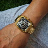 Fossil Inscription Automatic Skeleton Black Dial Gold Steel Strap Watch for Men - BQ2573