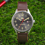 Lacoste Continental Gray Dial Brown Leather Strap Watch for Men - 2011020