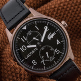 Lacoste Continental Black Dial Black Leather Strap Watch for Men - 2011042