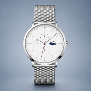 Lacoste Moon Multifunction White Dial Silver Steel Strap Watch for Men - 2011025