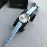 Emporio Armani Gianni T-Bar White Dial Blue Leather Strap Watch for Women - AR1928