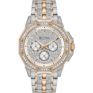 Bulova Octova Crystal Silver Dial Two Tone Steel Strap Watch for Men - 98C133