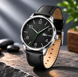 Lacoste Vienna Black Dial Balck Leather Strap Watch for Men - 2011074