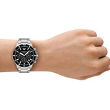 Emporio Armani World Explorer Black Dial Silver Steel Strap Watch for Men - AR11739