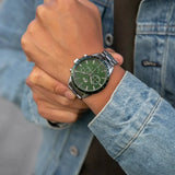 Lacoste Boston Chronograph Green Dial Silver Steel Strap Watch for Men - 2011080