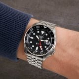 Seiko 5 Sports Automatic GMT Black Dial Silver Steel Strap Watch For Men - SSK001K1