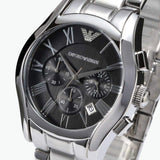 Emporio Armani Valente Chronograph Black Dial Silver Stainless Steel Watch For Men - AR0673