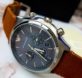 Emporio Armani Zeta Chronograph Gray Dial Brown Leather Strap Watch for Men - AR11080