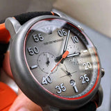 Emporio Armani Chronograph Quartz Grey Dial Black Leather Strap Watch For Men - AR11174