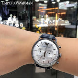 Emporio Armani Aviator Silver Dial Two Tone Leather Strap Watch for Men - AR11202