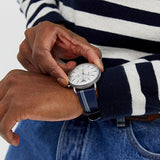 Emporio Armani Aviator Silver Dial Two Tone Leather Strap Watch for Men - AR11202