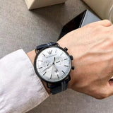 Emporio Armani Aviator Silver Dial Two Tone Leather Strap Watch for Men - AR11202