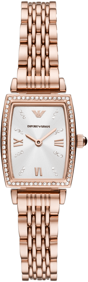 Emporio Armani Gianni T Bar Quartz Crystals White Dial Rose Gold Steel Strap Watch For Women - AR11406
