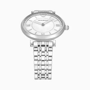 Emporio Armani Gianni T-Bar Mother of Pearl Dial Silver Steel Strap Watch for Women - AR11701