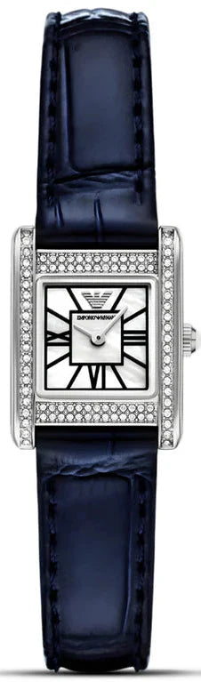 Emporio Armani Genni White Dial Blue Leather Strap Watch for Women - AR11718