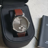 Emporio Armani Gianni Silver Dial Brown Leather Strap Watch for Men - AR1675