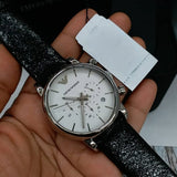 Emporio Armani Luigi Chronograph White Dial Black Leather Strap Watch for Men - AR1810