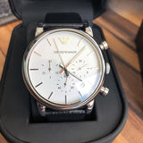 Emporio Armani Luigi Chronograph White Dial Black Leather Strap Watch for Men - AR1810